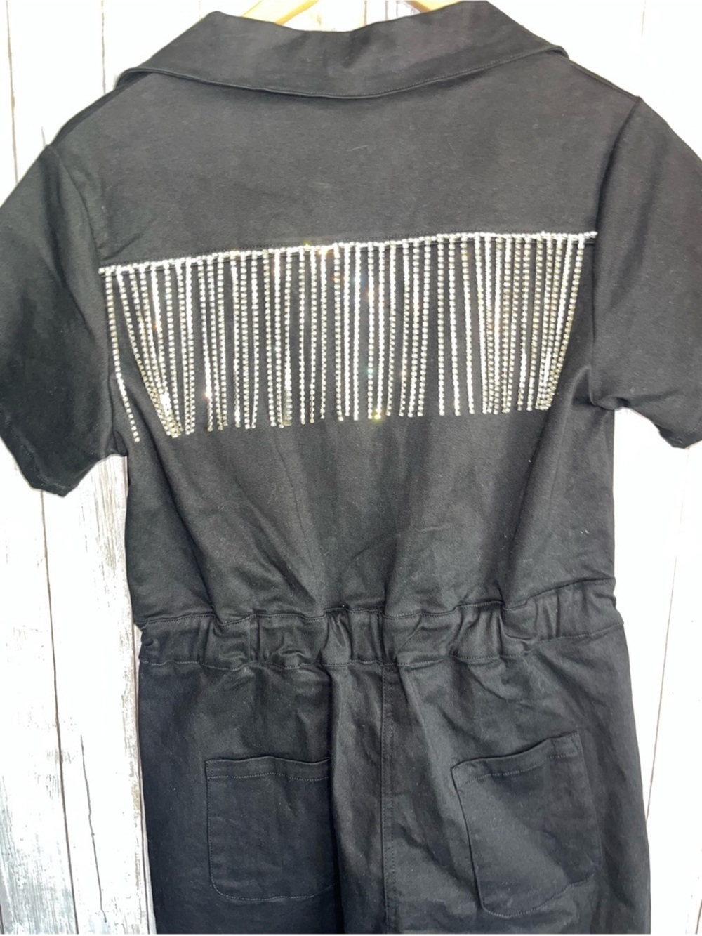 NWT Buddy Love Jessie Crystal Fringe Romper Black Western Festival Small - Picture 5 of 7